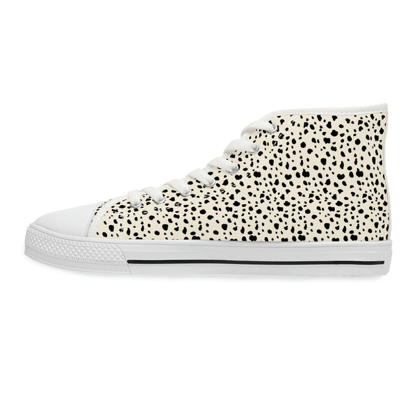 SPOTTED BLACK & CREAM - Women's High Top Sneakers White Sole
