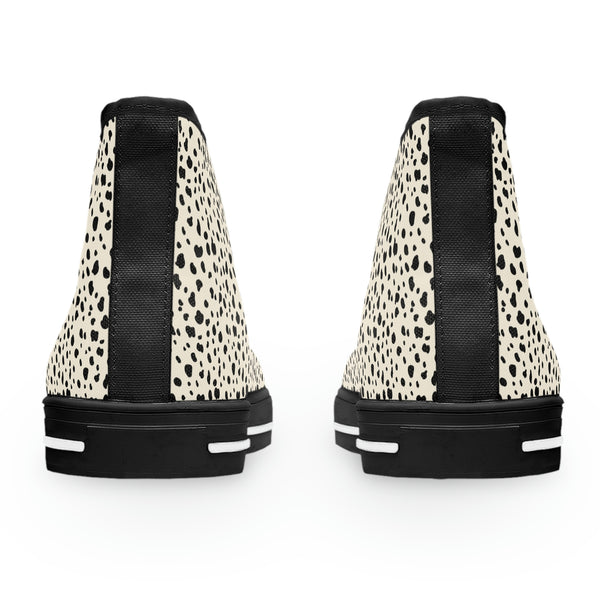 SPOTTED BLACK & CREAM - Women's High Top Sneakers Black Sole