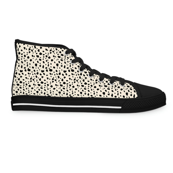 SPOTTED BLACK & CREAM - Women's High Top Sneakers Black Sole