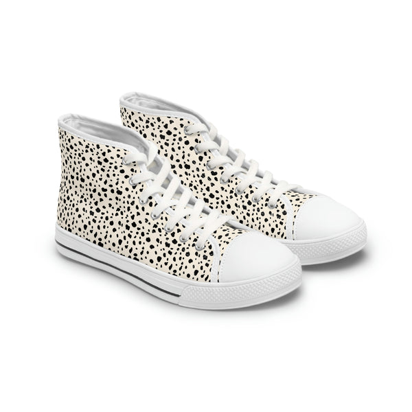 SPOTTED BLACK & CREAM - Women's High Top Sneakers White Sole
