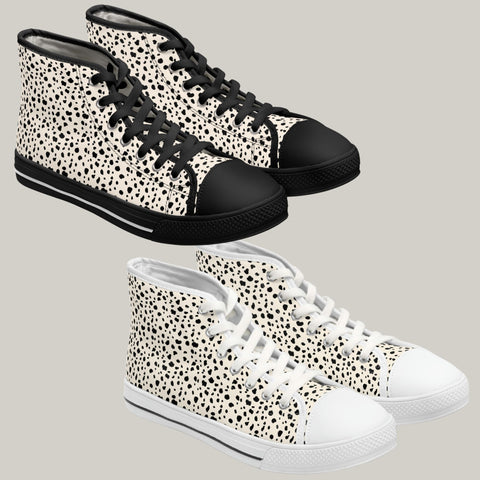 SPOTTED BLACK & CREAM - Women's High Top Sneakers Black and White Sole