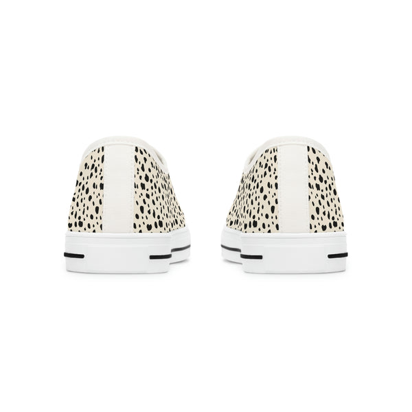 SPOTTED BLACK & CREAM - Women's Low Top Sneakers White Sole
