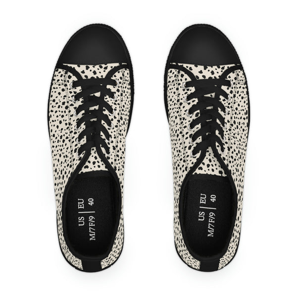 SPOTTED BLACK & CREAM - Women's Low Top Sneakers Black Sole