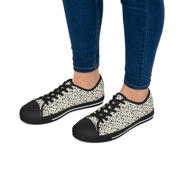 SPOTTED BLACK & CREAM - Women's Low Top Sneakers Black Sole