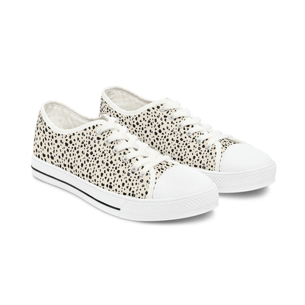 SPOTTED BLACK & CREAM - Women's Low Top Sneakers White Sole