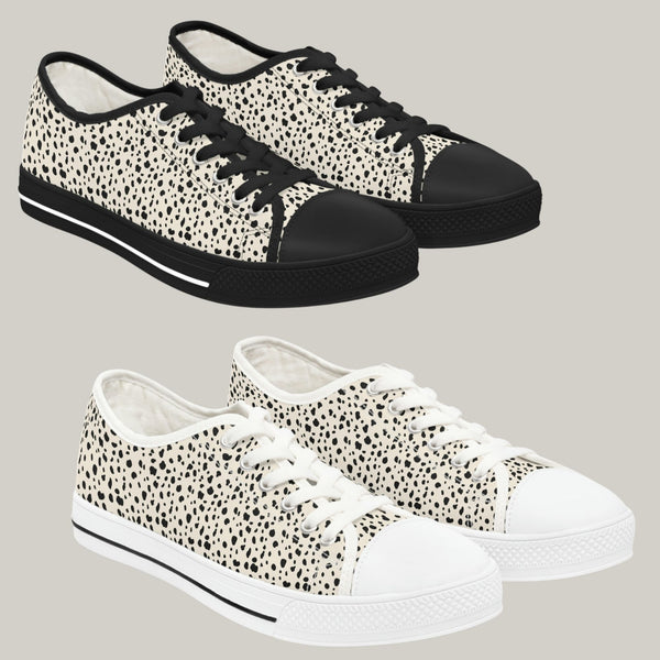 SPOTTED BLACK & CREAM - Women's Low Top Sneakers Black and White Sole
