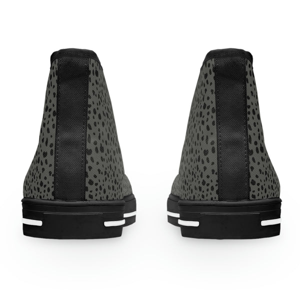 SPOTTED BLACK & DARK GRAY - Women's High Top Sneakers Black Sole
