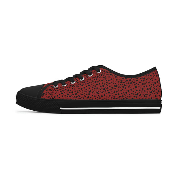 SPOTTED RED & BLACK - Women's Low Top Sneakers Black Sole