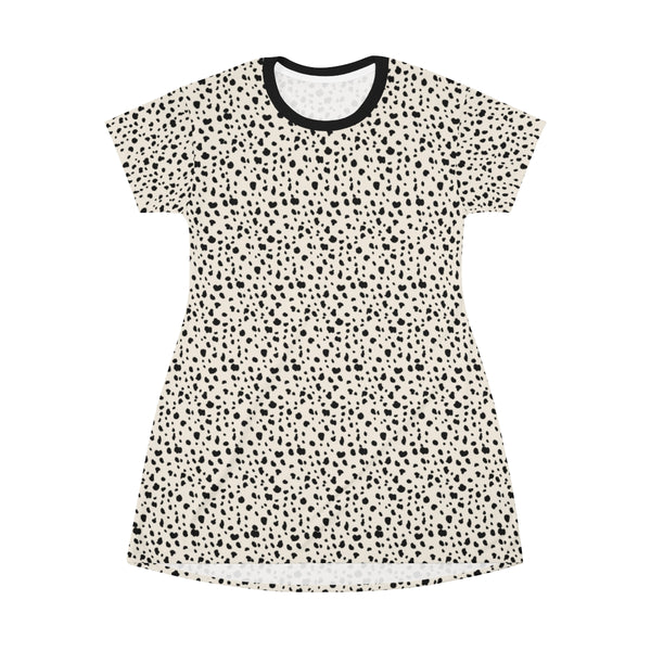 SPOTTED & CREAM BLACK COLLAR - T-Shirt Dress FRONT