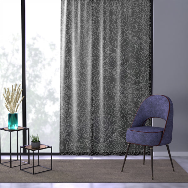 SQUIGLY WHITE ON BLACK - SHEER Window Curtain