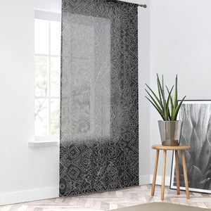 SQUIGLY WHITE ON BLACK - SHEER Window Curtain