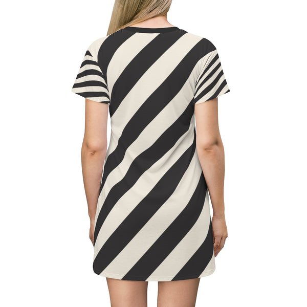 STRIPED - BLACK & CREAM - T-Shirt Dress BACK