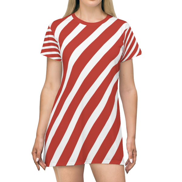 STRIPED - RED & CREAM - T-Shirt Dress FRONT