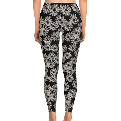 SWEET DAISY BLACK - Stretchy Leggings