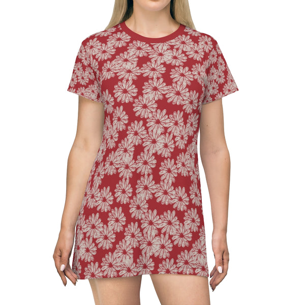 SWEET DAISY RED - T-Shirt Dress FRONT