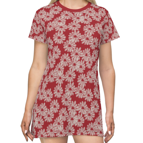 SWEET DAISY RED - T-Shirt Dress FRONT