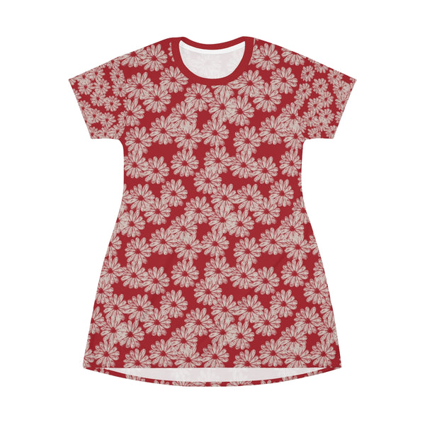 SWEET DAISY RED - T-Shirt Dress FRONT