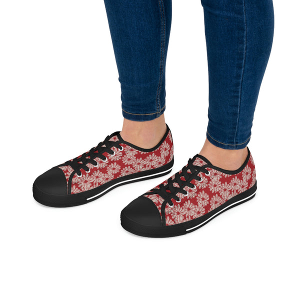 SWEET DAISY RED - Women's Low Top Sneakers Black Sole