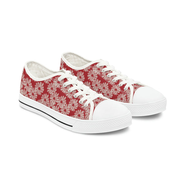 SWEET DAISY RED - Women's Low Top Sneakers White Sole
