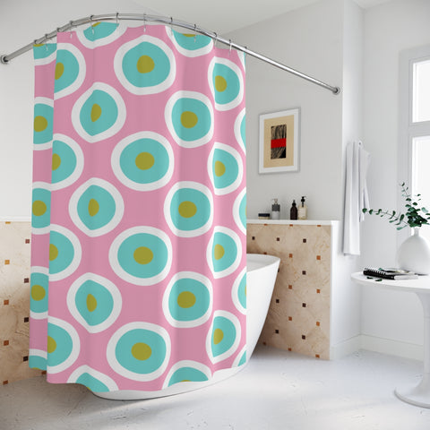 TEAL PINK DOTS - SHOWER CURTAIN