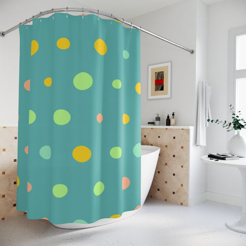 TEAL YELLOW DOTS - SHOWER CURTAIN