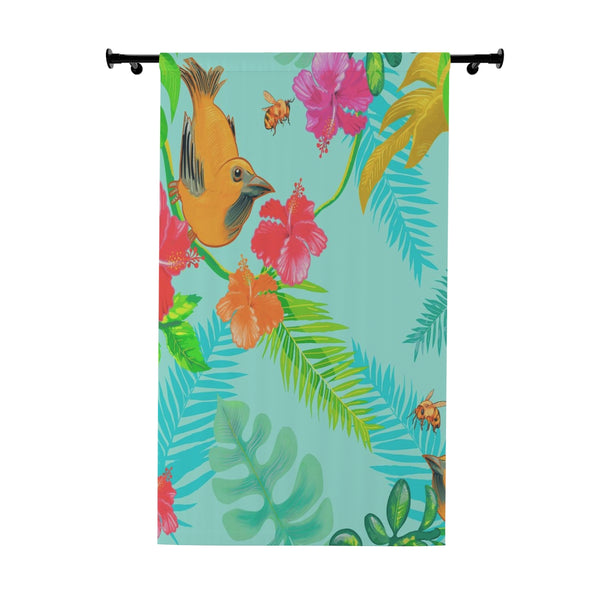 TROPICAL BIRDS & TEAL- BLACKOUT Window Curtain