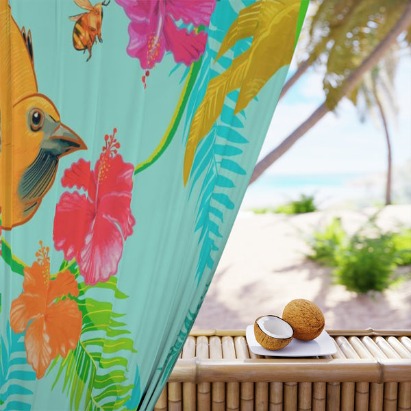 TROPICAL BIRDS & TEAL- BLACKOUT Window Curtain