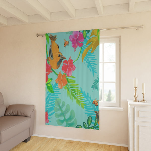 TROPICAL BIRDS & TEAL- BLACKOUT Window Curtain