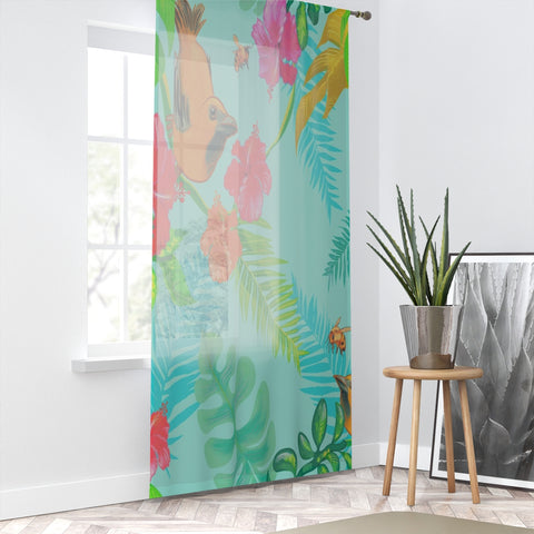 TROPICAL BIRDS & TEAL- SHEER Window Curtain