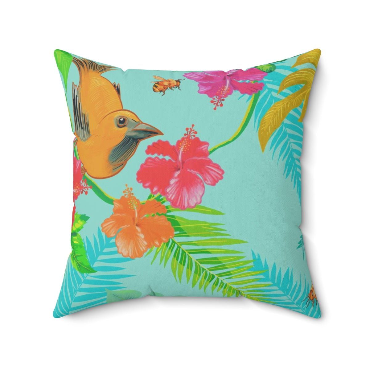 TROPICAL BIRDS & TEAL- Square Pillow