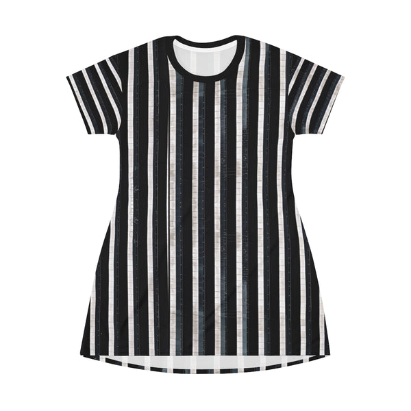 VERTICLE STRIPES - BLACK NAVY - T-Shirt Dress FRONT