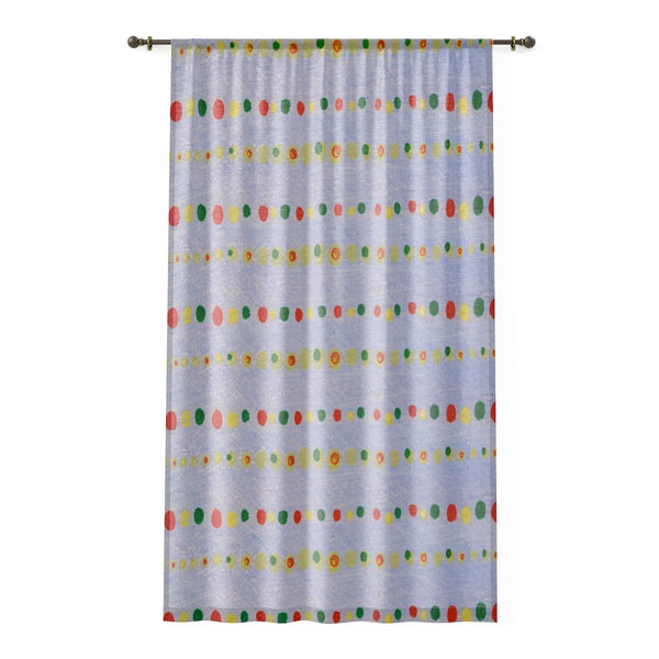 VINTAGE JAPANESE WOODBLOCK PRINT COLORED DOTS & BLUE - SHEER Window Curtain