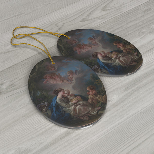 Virgin and Child with the Young Saint John the Baptist and Angels - François Boucher - Ceramic Ornament 1-Pack oval  