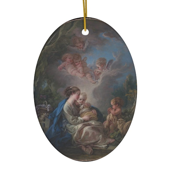 Virgin and Child with the Young Saint John the Baptist and Angels - François Boucher - Ceramic Ornament 1-Pack oval 