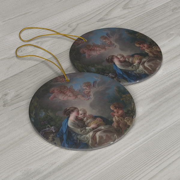 Virgin and Child with the Young Saint John the Baptist and Angels - François Boucher - Ceramic Ornament 1-Pack  circle