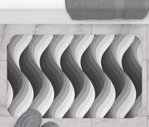 WAVES GRAPHIC BLACK, GRAY AND WHITE - BATH MAT