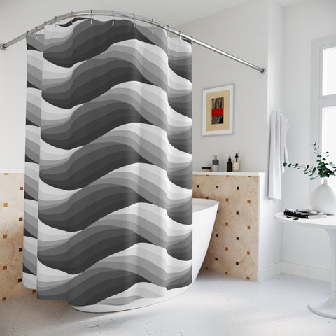 WAVES GRAPHIC BLACK, GRAY AND WHITE - SHOWER CURTAIN