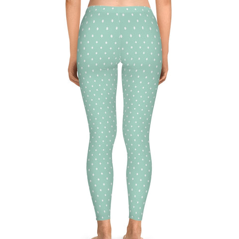 WHITE POLKA DOT - PALE TEAL - Stretchy Leggings