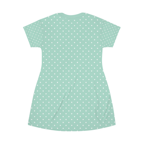 WHITE POLKA DOT - PALE TEAL - T-Shirt Dress  