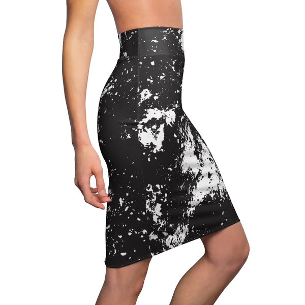 WHITE SPLASH & BLACK - Pencil Skirt