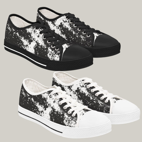 WHITE SPLASH & BLACK - Women's Low Top Sneakers Black and White Soles