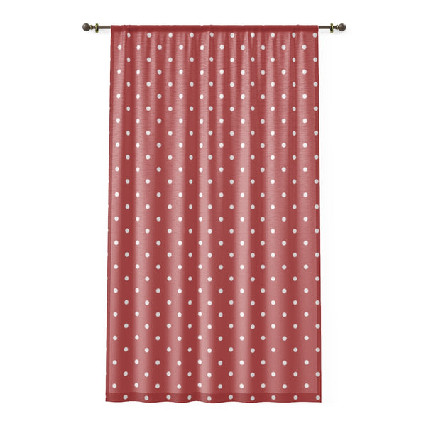 WHITE & BRICK RED POLKA DOT - SHEER Window Curtain