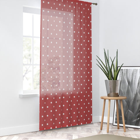 WHITE & BRICK RED POLKA DOT - SHEER Window Curtain