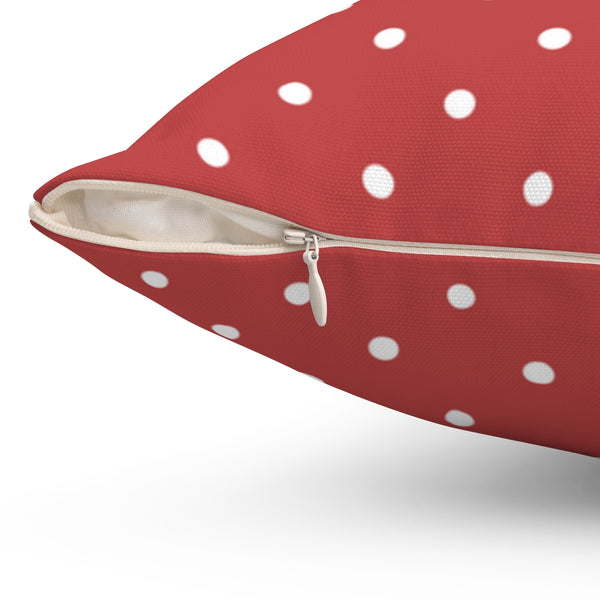 WHITE & BRICK RED POLKA DOT - Square Pillow ZIPPER