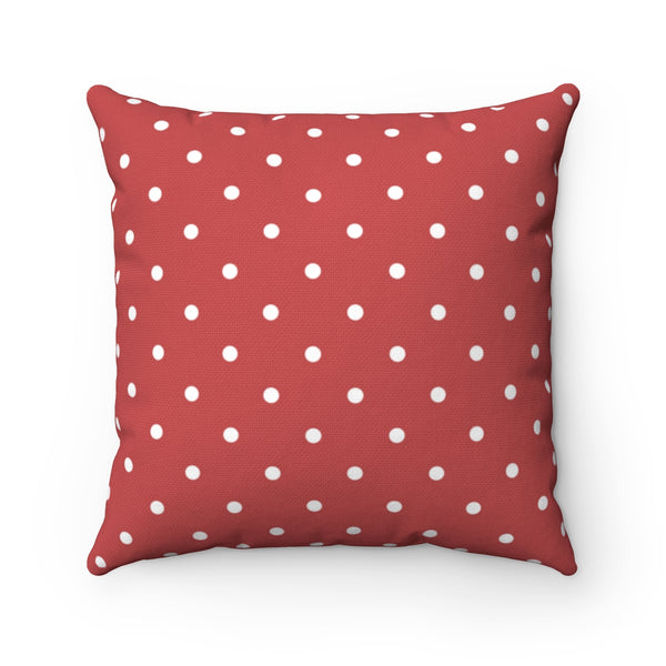 WHITE & BRICK RED POLKA DOT - Square Pillow 