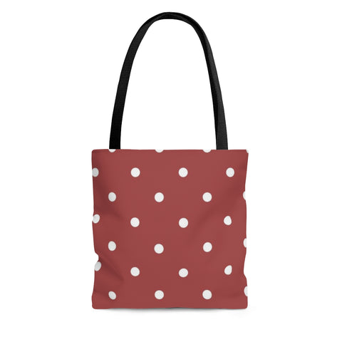 WHITE & BRICK RED POLKA DOT - Tote Bag