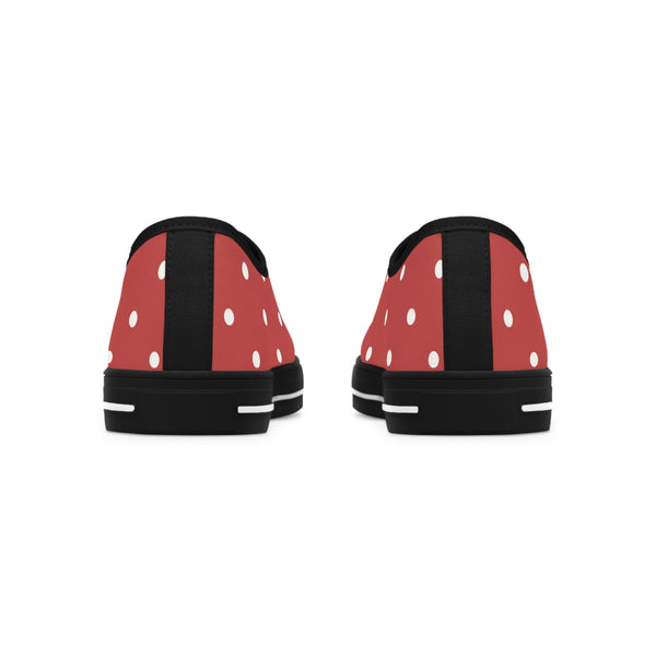 WHITE & BRICK RED POLKA DOT - Women's Low Top Sneakers Black Sole