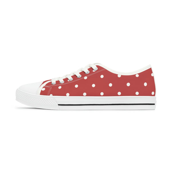 WHITE & BRICK RED POLKA DOT - Women's Low Top Sneakers White Sole