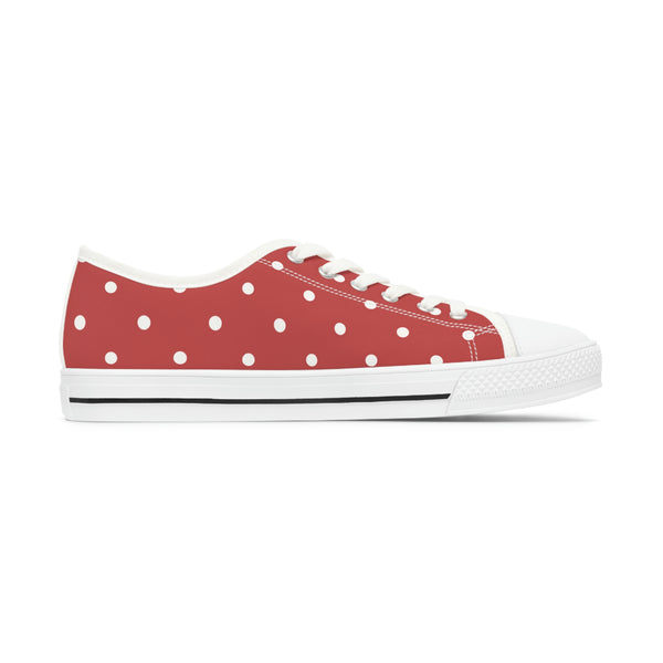 WHITE & BRICK RED POLKA DOT - Women's Low Top Sneakers White Sole