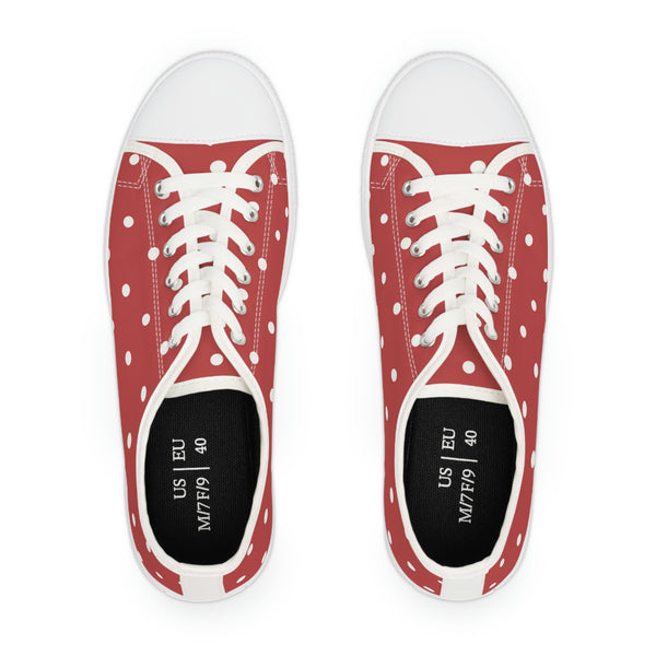 WHITE & BRICK RED POLKA DOT - Women's Low Top Sneakers White Sole